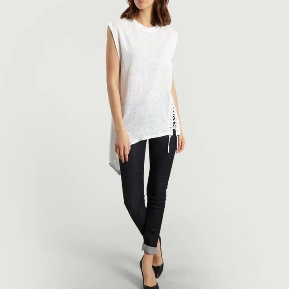 IRO White Karami Asymmetrical Lace Up Slub Linen Tank - Picture 5 of 9